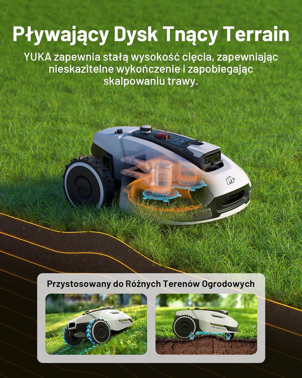 Mammotion YUKA 2000 Kosiarka Automatyczna z zamiatarką, Zalecane 2000 m², maks.2400 m²,i Nachyleniu 45%, UltraSense AI Vision do Auto-Mapowania Wysokość Koszenia 20-90mm Szerokość Koszenia 320mm