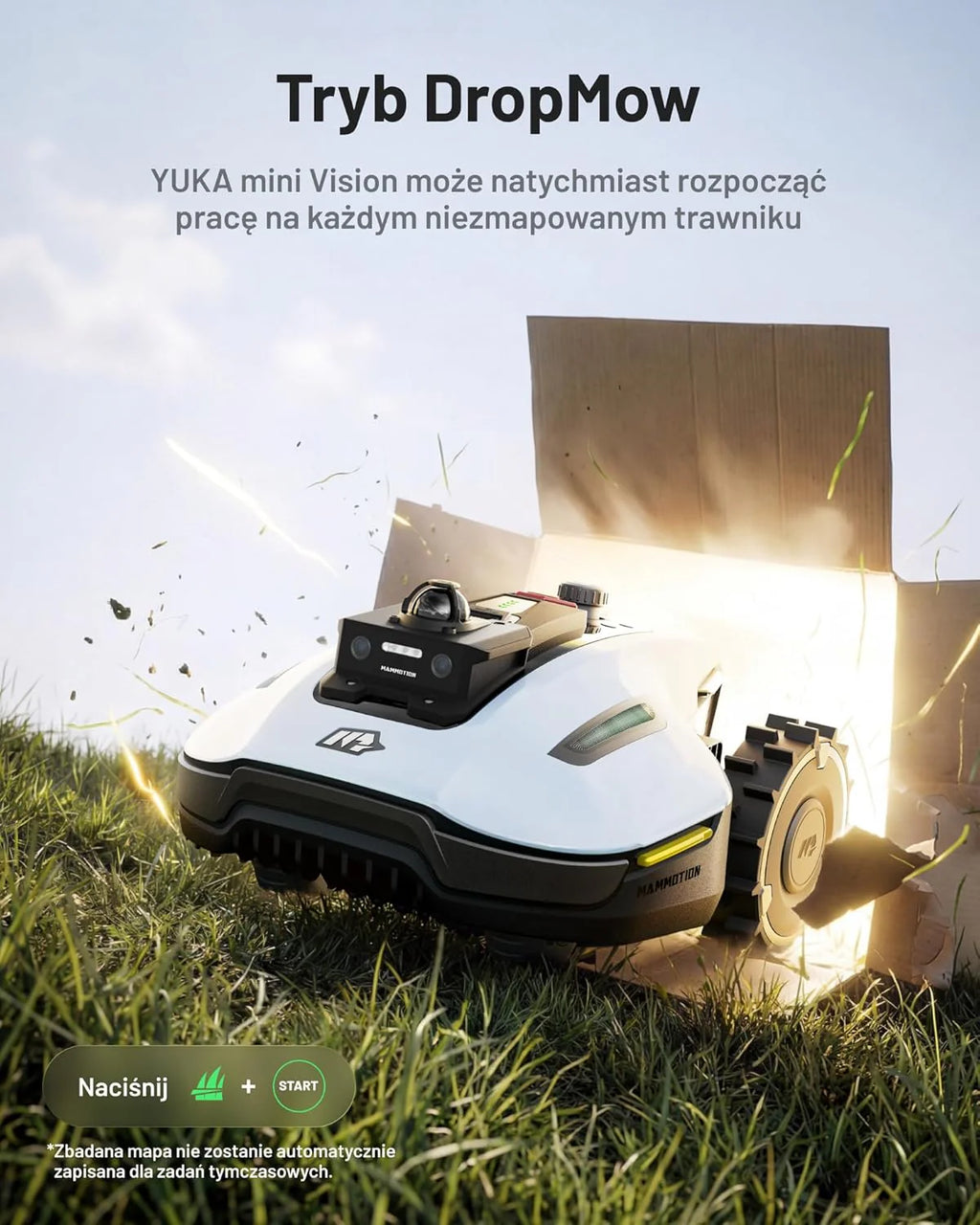 Mammotion YUKA 2000 Kosiarka Automatyczna z zamiatarką, Zalecane 2000 m², maks.2400 m²,i Nachyleniu 45%, UltraSense AI Vision do Auto-Mapowania Wysokość Koszenia 20-90mm Szerokość Koszenia 320mm