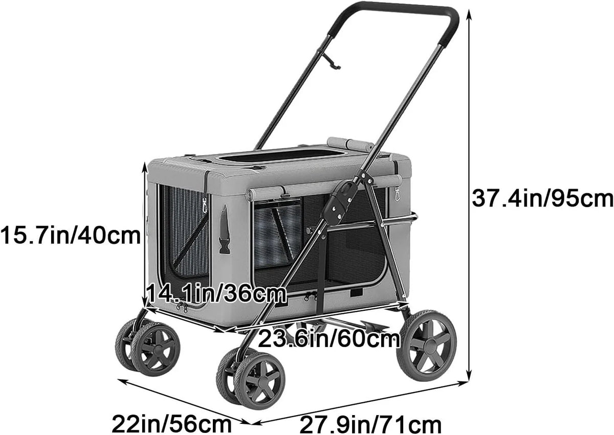 Dog Stroller, Cat Stroller, Pet Stroller, Portable Removable Carrier, with Top Mesh Windows, Breathable, Available in a Variety of Colors(Khaki)