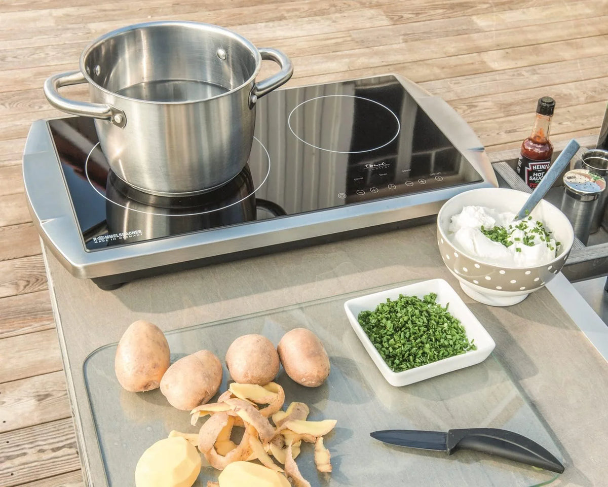 ROMMELSBACHER Podwójna płyta grzewcza CT 3403/TC-TM – Made in Germany, powierzchnia kuchenna Schott Ceran, 2 strefy gotowania, energooszczędna, krótki czas nagrzewania, 9 poziomów mocy, timer 99 min,