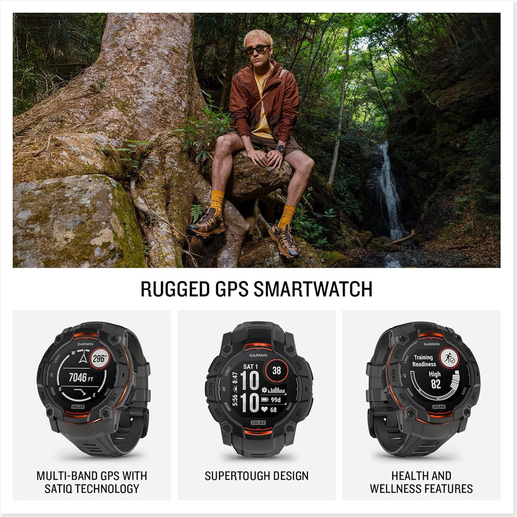Garmin Instinct 3 SOLAR Wytrzymały Smartwatch GPS, 45 mm, Wbudowane Aplikacje Sportowe i Zdrowotne, Latarka LED, 10ATM, Sunburst
