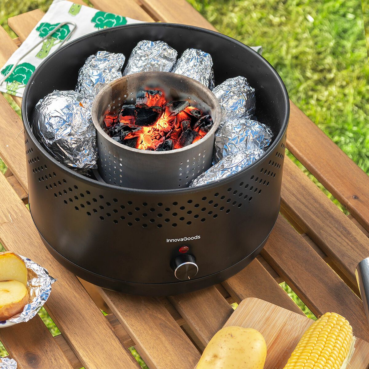 Innovagoods przenośny bezdymny grill węglowy, żelazo, Ø28,5 x 18 cm, czarny