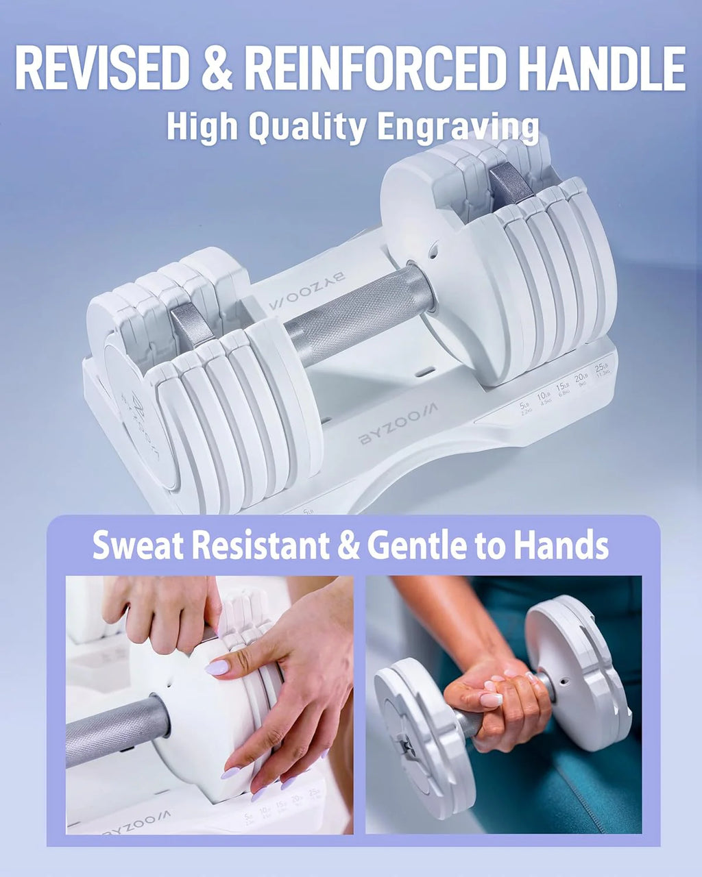 BYZOOM FITNESS Regulowane hantle – 12,5/11,3 kg pojedyncza jednostka LUB zestaw 5-12,7 cm - 1 regulowana waga do domowej siłowni, treningu siłowego i treningów fitness, biały lub czarny