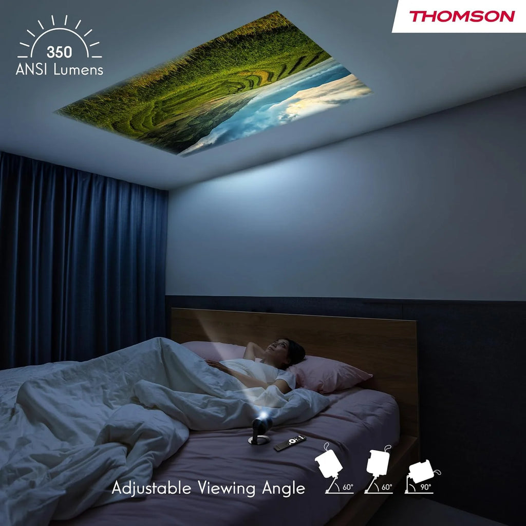 Thomson Sirius PG55B Inteligentny Projektor Laserowy RGB, Bardzo Krótki Rzut, Full HD 1080p, Google TV, 600 ANSI, Autofocus, HDR10+, Dolby Digital+, Bateria, WiFi, Bluetooth