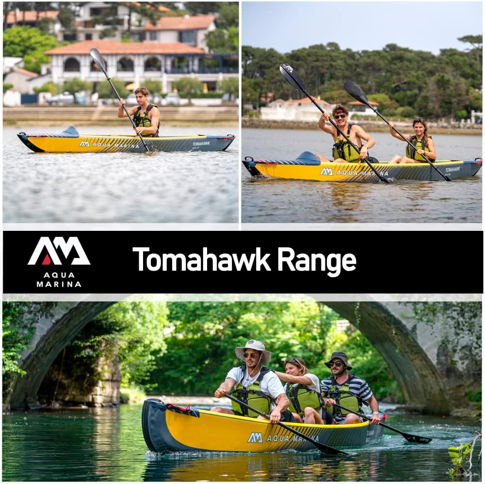 Aqua Marina Tomahawk AIR-C wysokociśnieniowy nadmuchiwany kajak premium dla 2-3 osób, długość 478 cm, morski/żółty