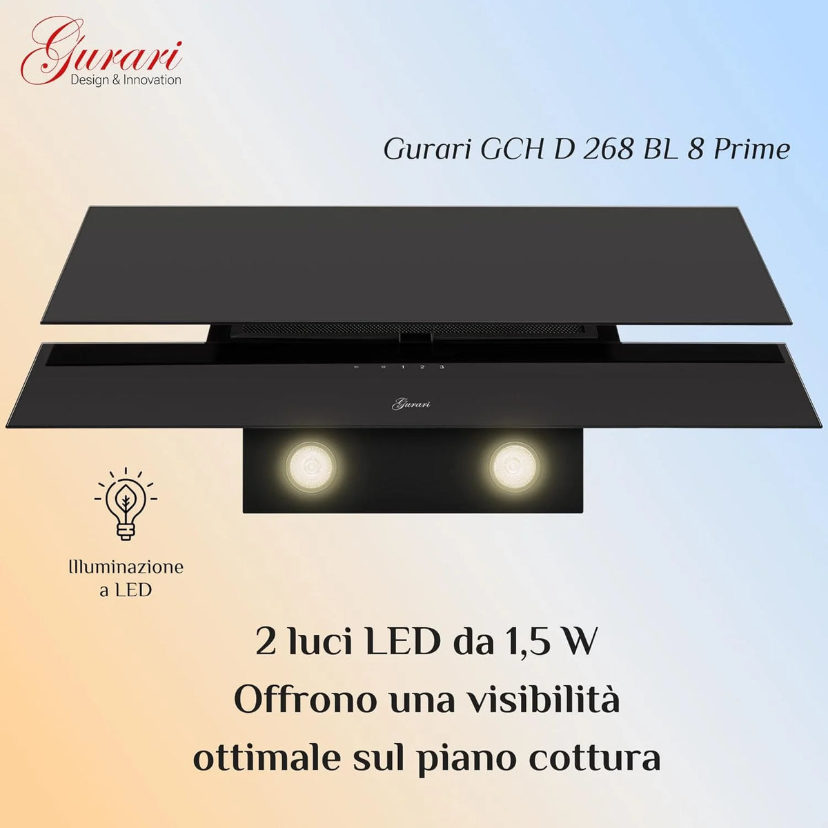 Czarny okap kuchenny 80 cm Gurari GCH D 268 8 Prime/Energooszczędny okap kuchenny klasy A/Wysokowydajny dekoracyjny okap ścienny 1000 m³/h z odpływem - recykling powietrza