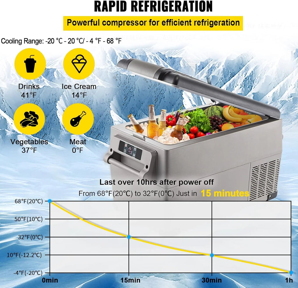 VEVOR Przenośna lodówka elektryczna 80 W, 12/24 V, wydajne chłodzenie -20℃ - 20℃ z niskim poziomem hałasu 45 dB, do samochodów i kamperów (55 l)