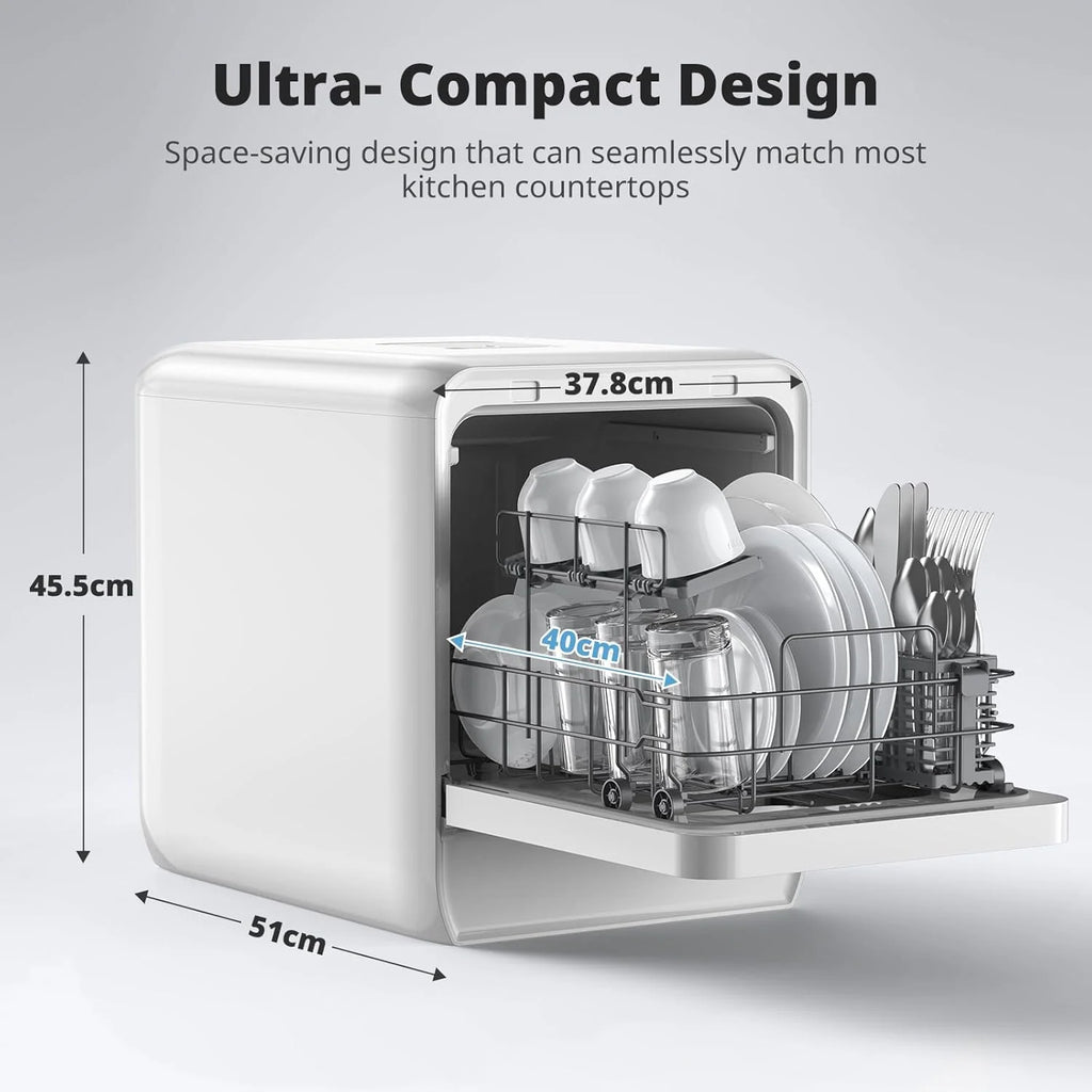 AIRMSEN 2025 NOWA Ulepszona przenośna zmywarka bez hydrauliki zmywarka stołowa ze zbiornikiem 5 l, 9 programów, 37 * 50 cm ultra-wąska i głęboka konstrukcja, opóźnienie 1-24 h i podwójny spray 360°