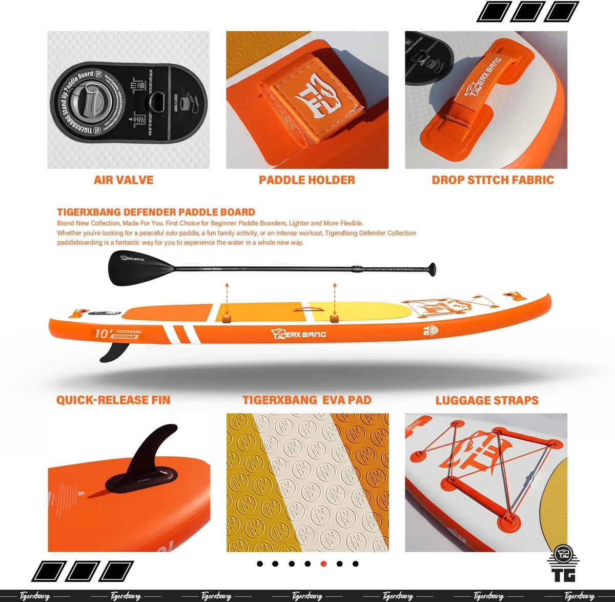 TIGERXBANG Deski do wiosłowania stojącego 30 x 81 x 15 cm z akcesoriami premium SUP, nadmuchiwane deski do wiosłowania dla dorosłych / dzieci