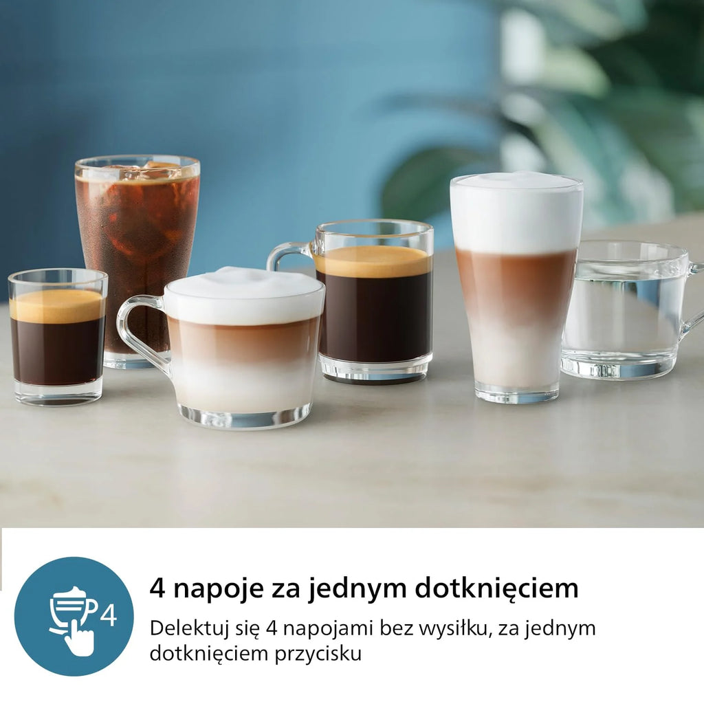 Philips z serii 2300 w pełni zautomatyzowany ekspres do kawy - 4 napoje, nowoczesny, kolorowy ekran dotykowy, LatteGo, SilentBrew, młynek w 100% ceramiczny, filtr AquaClean. Czarny, matowy (EP2330/10)