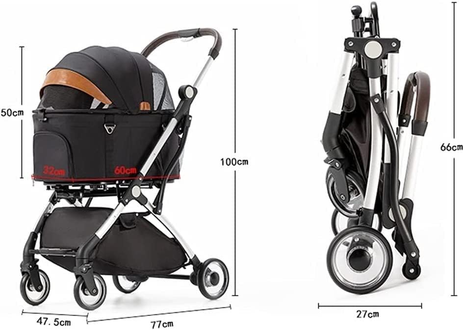 Premium Pet Stroller Dla Kotów Psów Lekki Składany Wózek Dla Zwierząt 4 Koła Materiały Podróżne Oddzielny Wózek Dla Psa Buggy Pushchairs (Color : Black)