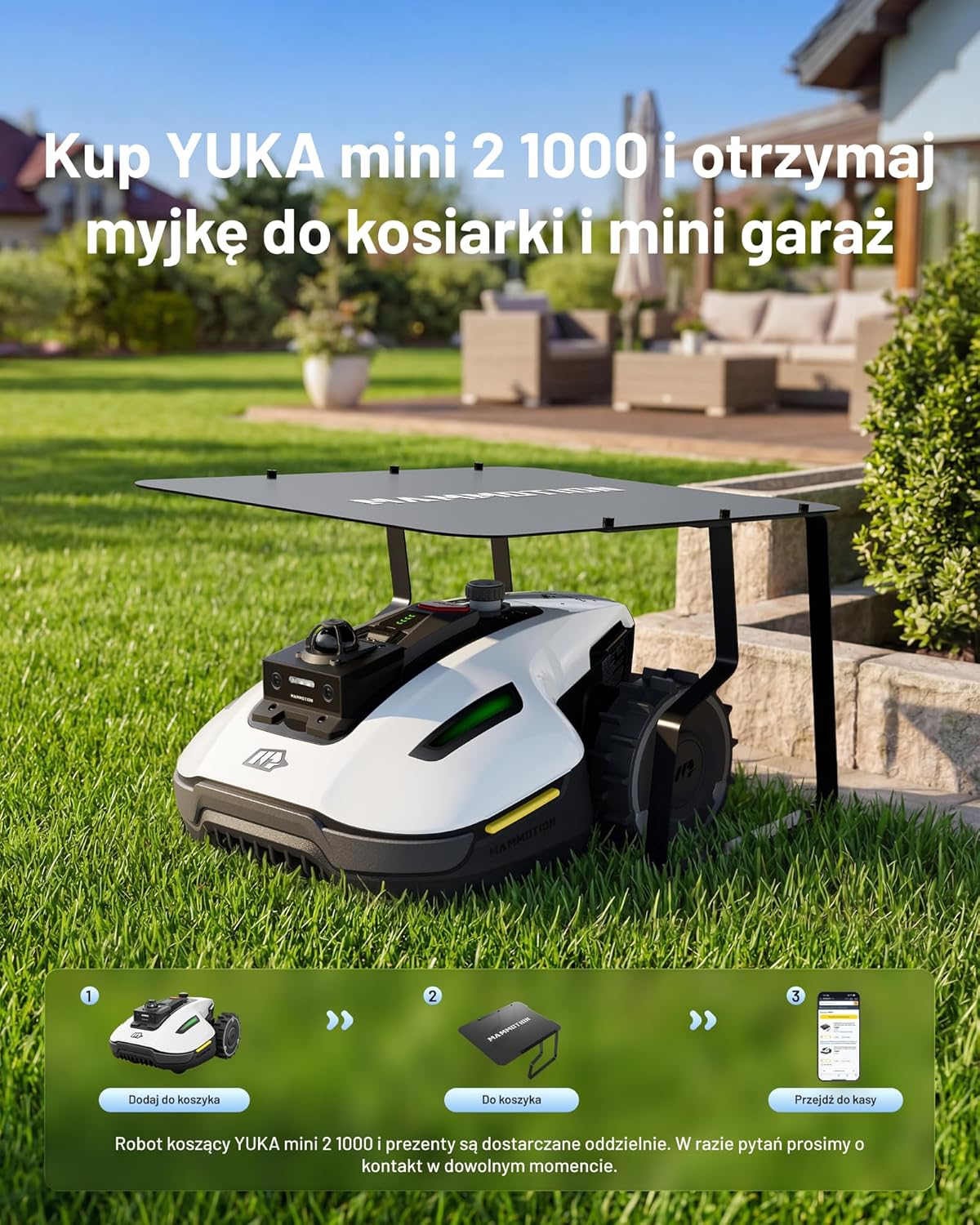 Mammotion YUKA 2000 Kosiarka Automatyczna z zamiatarką, Zalecane 2000 m², maks.2400 m²,i Nachyleniu 45%, UltraSense AI Vision do Auto-Mapowania Wysokość Koszenia 20-90mm Szerokość Koszenia 320mm