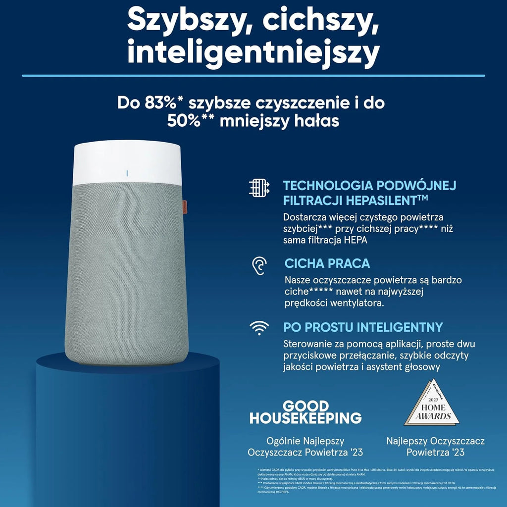 BLUEAIR Oczyszczacz Powietrza Blue Pure 3450i Max do Dużych Pomieszczeń - Filtracja Bakterii, Alergenów, Wirusów, Sierści Zwierząt i Dymu