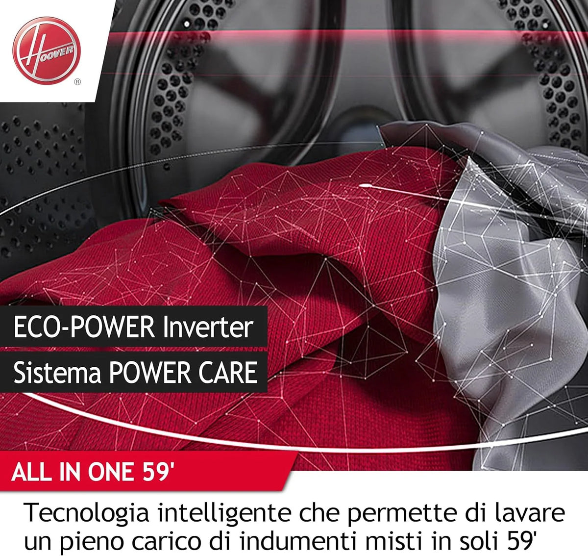 Hoo ver, Pralka Slim H-WASH 350, H3WP4474TAM6/1-S, Pralka ładowana od przodu, 7 KG, klasa A-10%, 1200 obrotów, 77 dB, Para, 16 programów, Opóźniony start, Biały, AxLxP 85x60x45 cm