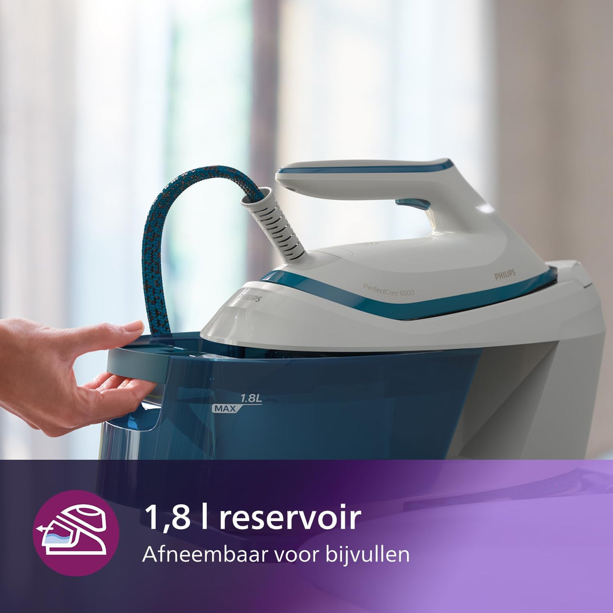 Philips PerfectCare 6000 Series Generator Pary, Silny wyrzut Pary, Gwarancja braku przypaleń, Kompaktowy Design, 1,8L Odłączany Zbiornik na Wodę, Stopa SteamGlide Advanced (PSG6064/80)