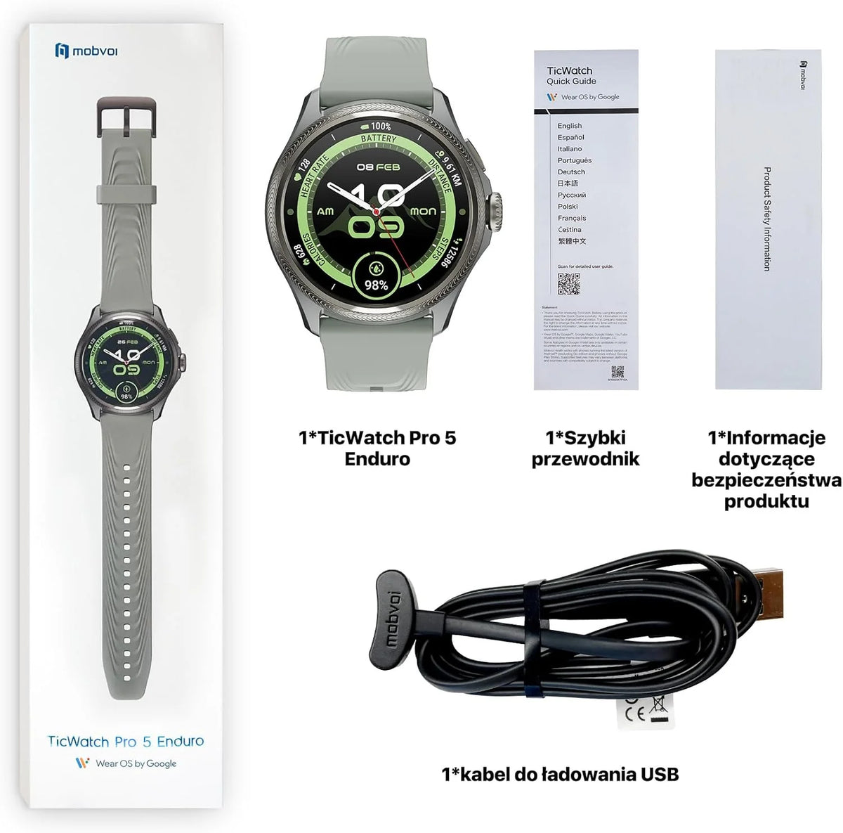 Ticwatch Pro 5 Enduro Smartwatch dla mężczyzn z systemem Android Wear OS Smart Watch 90 h, akumulator 110+, tryby treningowe 7/24, tętno 5 ATM, kompas GPS, nie jest kompatybilny z iPhonem