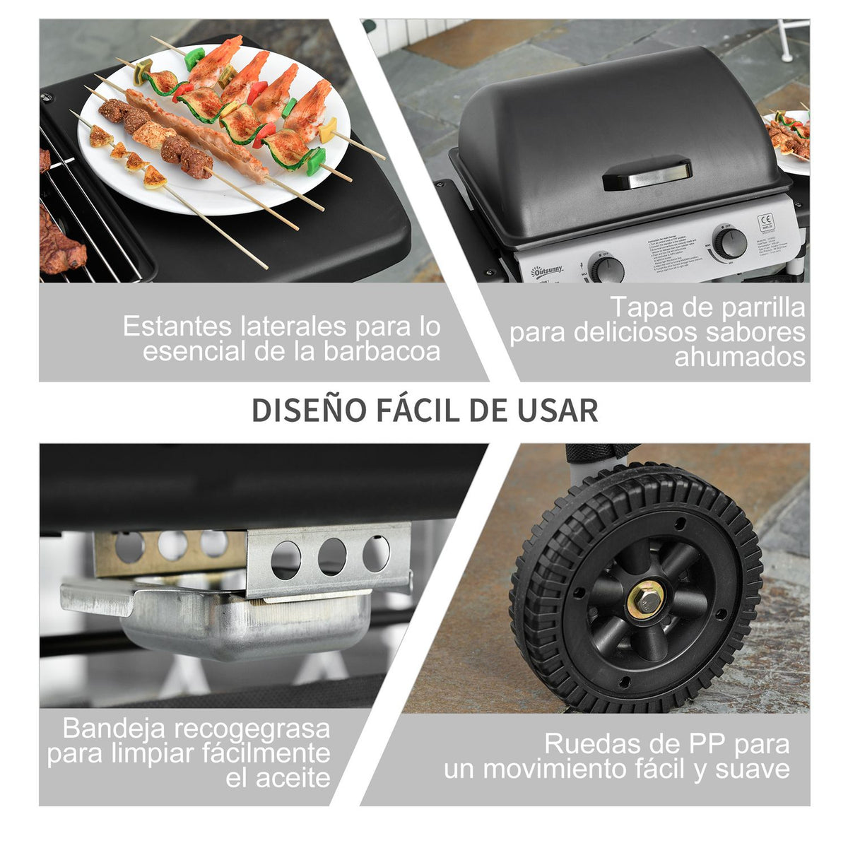 Patelnia do grilla gazowego Outsunny Steel, 104x49x99 cm, czarna