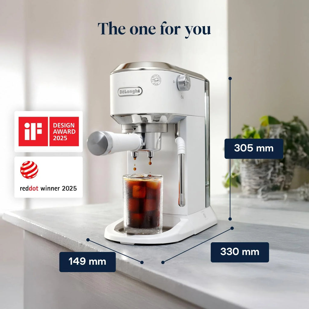 De'Longhi Dedica Duo EC890.M ręczny ekspres do kawy do espresso, cappuccino i cold brow, barman, z wyrzutnią parową do My LatteArt, wyświetlacz dotykowy, szerokość 15 cm, wyjmowany zbiornik 1,1 l,