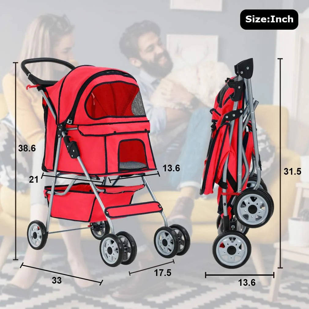 BestPet Wózek dla zwierząt domowych klatka dla kota psa wózek podróżny składany transporter, czerwony