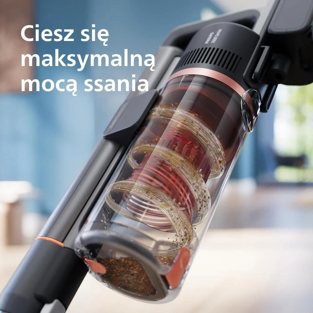 Philips SpeedPro Max Bezprzewodowy Odkurzacz Pionowy 7000 Series, Do Sierści Zwierząt, Mocne Ssanie 360°, Maks. 80 min, Bez Plątania, Do Dywanów i Twardych Podłóg, 4 Narzędzia LED (XC7065/01)