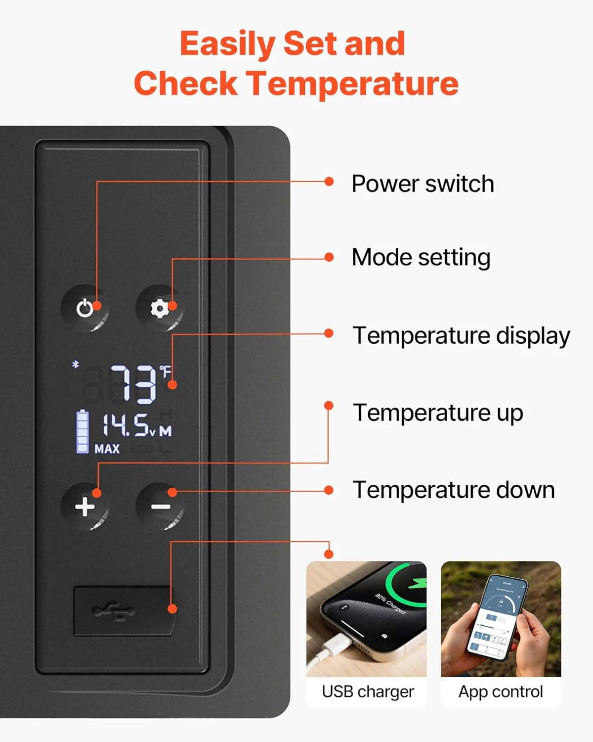 VEVOR Przenośna lodówka elektryczna 80 W, 12/24 V, wydajne chłodzenie -20℃ - 20℃ z niskim poziomem hałasu 45 dB, do samochodów i kamperów (55 l)