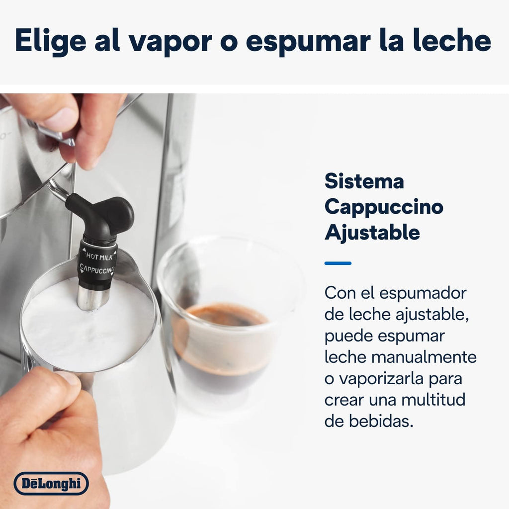 De'Longhi Dedica – Ekspres do kawy ze stali nierdzewnej z pompką do kawy mielonej lub na kapsułki, espresso i cappuccino, zbiornik 1,3 litra, system zapobiegający kapaniu, model EC685.M, kolor metaliczny
