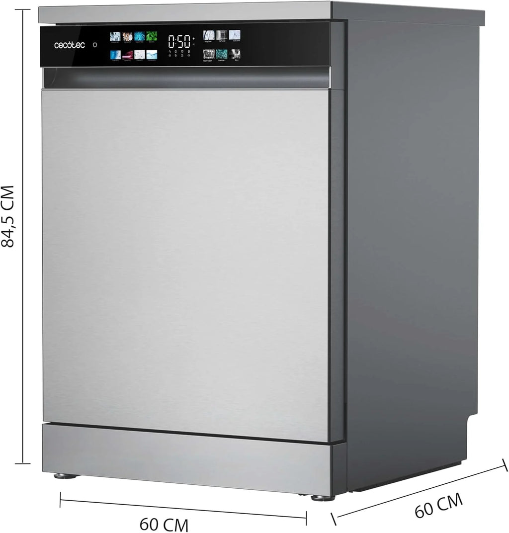 Cecotec Zmywarka do zabudowy Bolero Aguazero 6210 Inox D. 60 cm, 15 koców, klasa D, Display Color, trzecia taca, 14 programów, podwójna strefa, elektroniczny Aquastop, regulowana taca, AutoClean