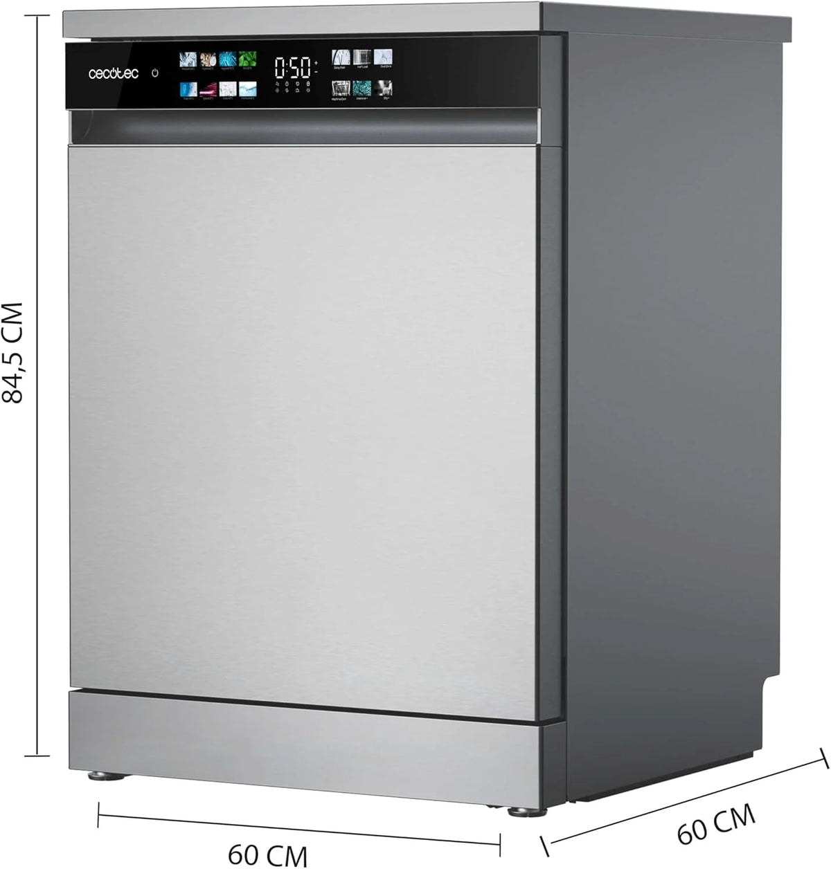 Cecotec Zmywarka do zabudowy Bolero Aguazero 6210 Inox D. 60 cm, 15 koców, klasa D, Display Color, trzecia taca, 14 programów, podwójna strefa, elektroniczny Aquastop, regulowana taca, AutoClean