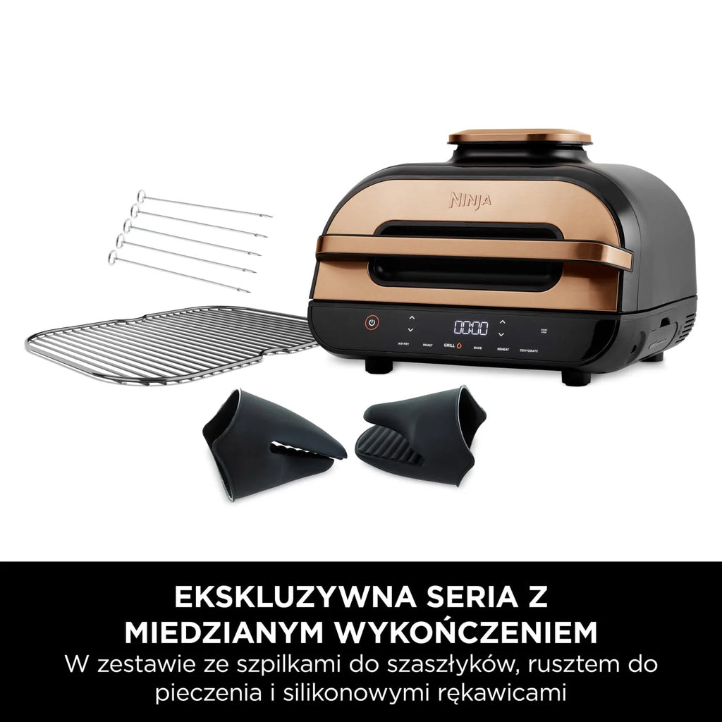 Ninja Foodi MAX PRO Grill, płaska płyta i frytkownica beztluszczowa z cyfrową sondą kuchenną i termometrem, 3,8 l, 7 funkcji gotowania w 1, części można myć w zmywarce, srebrno/czarny, AG651EU
