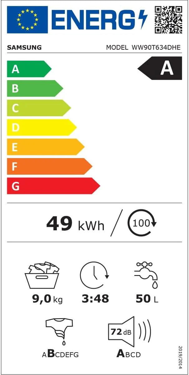 SAMSUNG Pralka przednia WW90T634DHES3