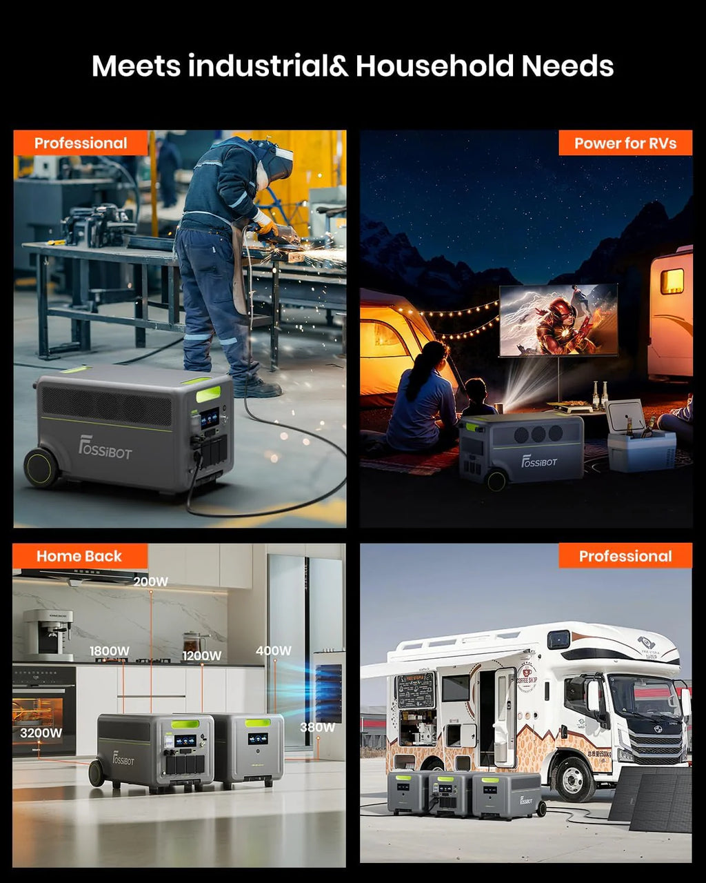 FOSSiBOT - POLSKA F2400, Przenośna stacja zasilająca 2048 Wh/2400W LiFePO4 UPS Generator słoneczny, 5-letnia gwarancja