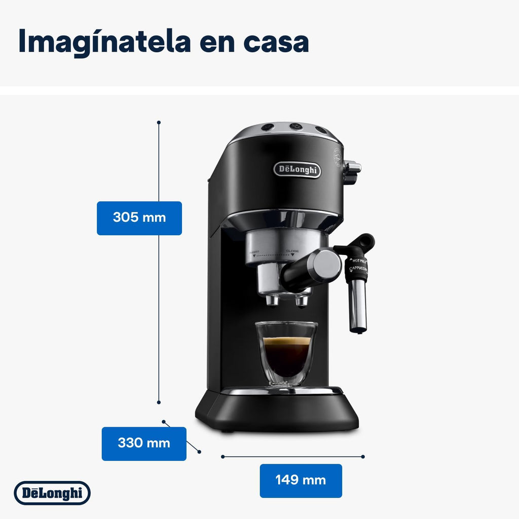 De'Longhi Dedica – Ekspres do kawy ze stali nierdzewnej z pompką do kawy mielonej lub na kapsułki, espresso i cappuccino, zbiornik 1,3 litra, system zapobiegający kapaniu, model EC685.M, kolor metaliczny