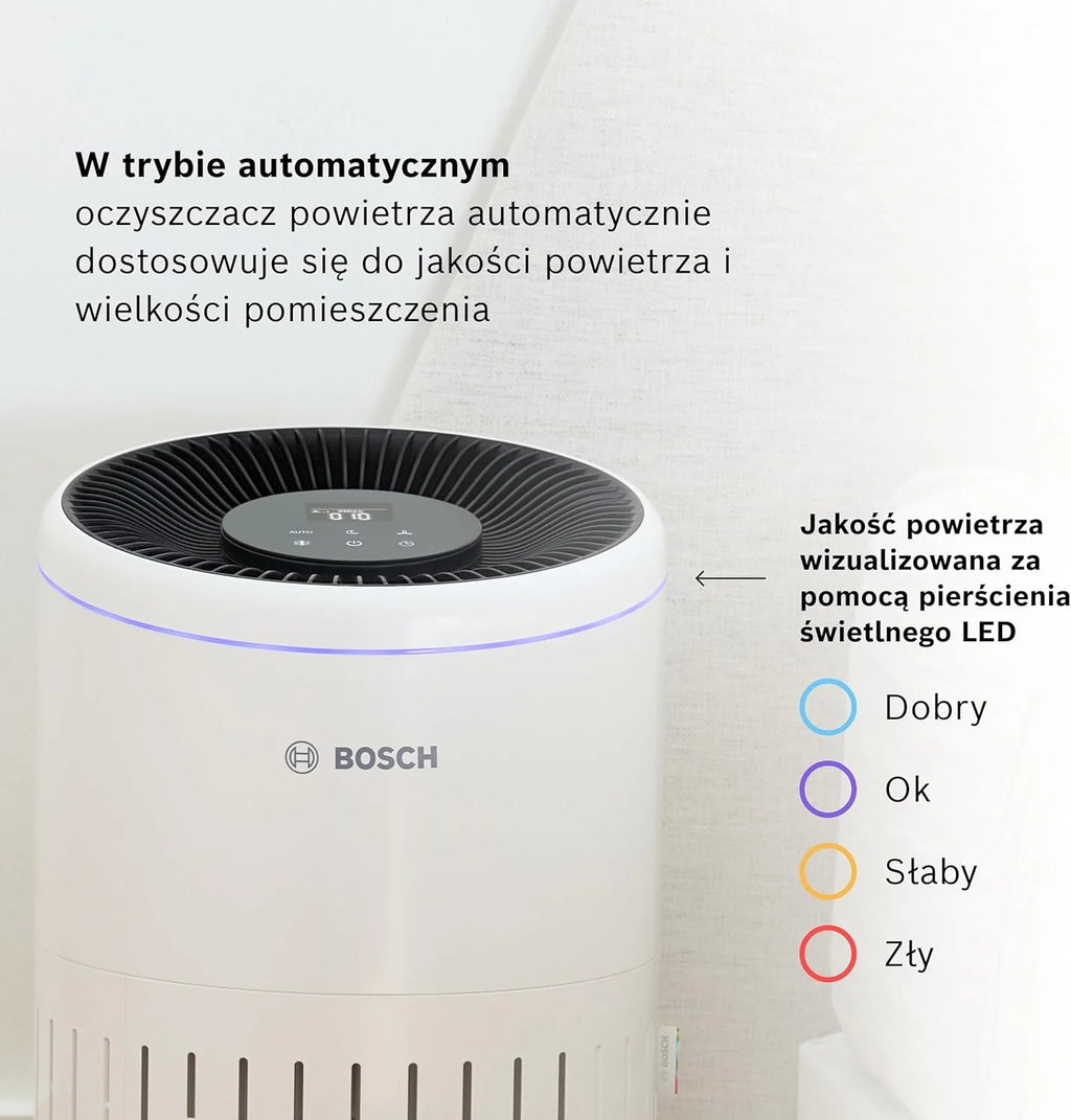 Bosch Air 6000 - Oczyszczacz powietrza — do powierzchni do 125 m² — skutecznie filtruje ponad 99% zanieczyszczeń — Tryb automatyczny oraz uśpienia (< 25 dB(A)) — CADR: 600 m³/h