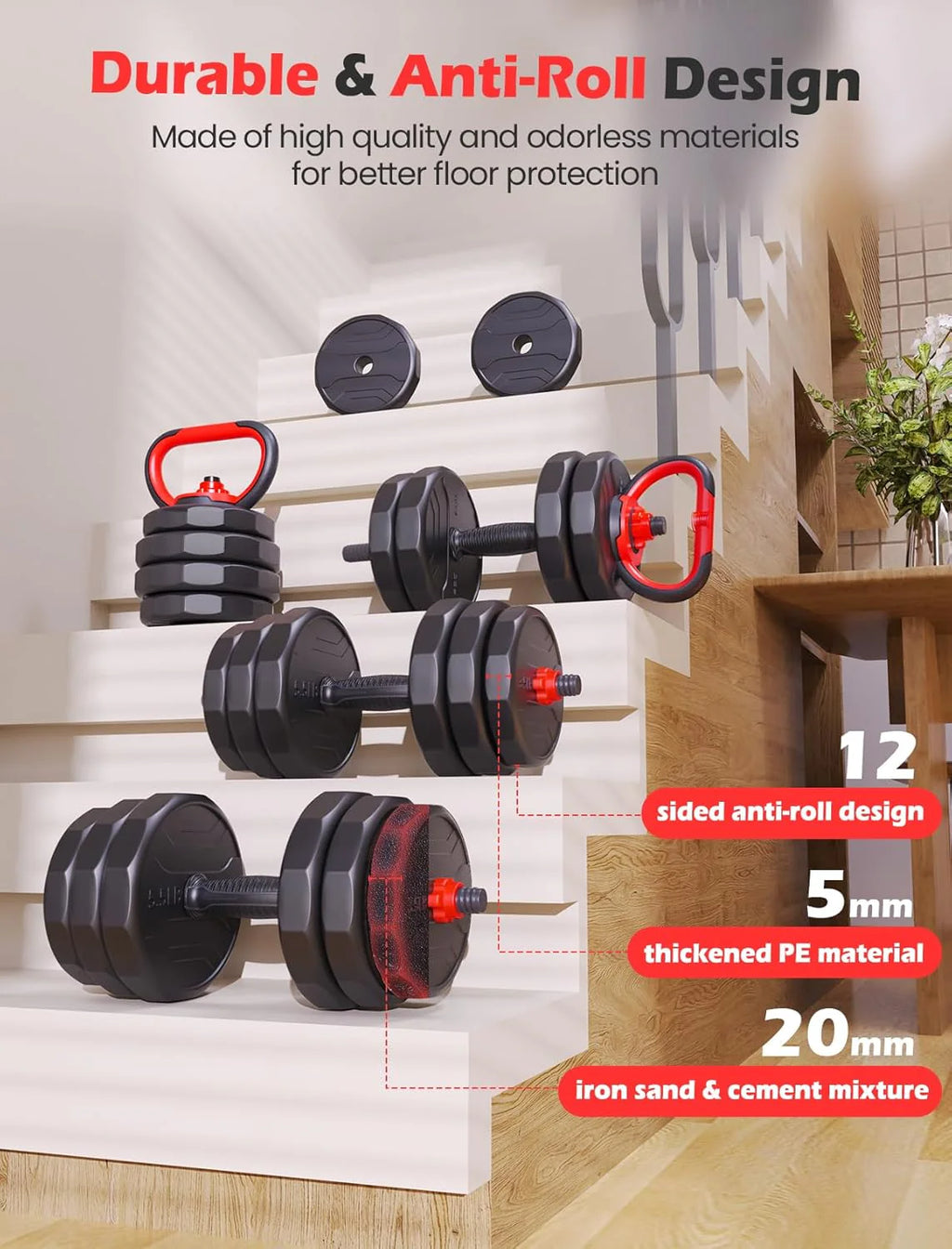 UKEEP Regulowany zestaw hantli, zestaw hantli 55/70/40.8 kg ze złączem, zestaw hantli 3 w 1 używany jako sztanga, kettlebell, ćwiczenia fitness do domowej siłowni odpowiednie dla mężczyzn/kobiet