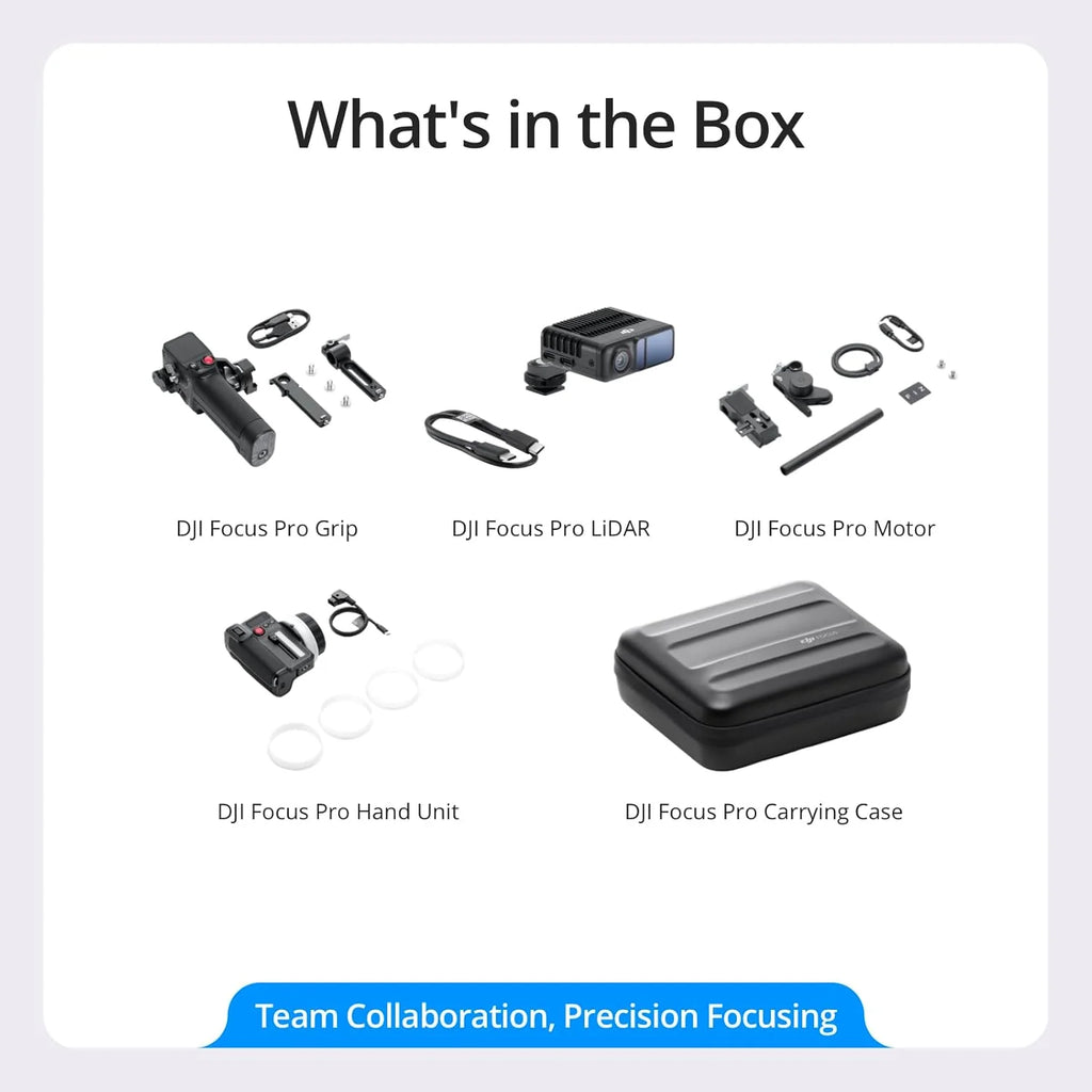 DJI Focus Pro All-In-One Combo, AMF system sterowania obiektywem, 20 m ostrości motywu, 76 800 punktów pomiarowych LiDAR, rozpoznawanie AI, sterowanie obiektywem FIZ, dodatkowo z jednostką ręczną