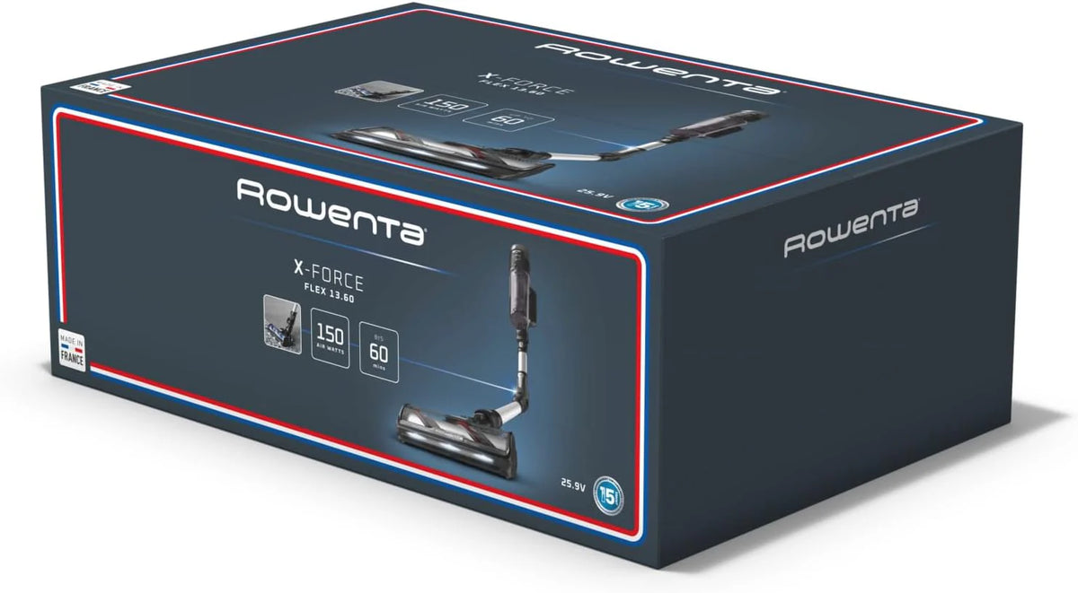 Rowenta X-Force Flex 13.60, bezprzewodowy odkurzacz akumulatorowy, model dla alergików, głęboka siła czyszczenia, przegub elastyczny, 150 W, czas pracy do 60 minut, wyprodukowano we Francji, RH9A36WV