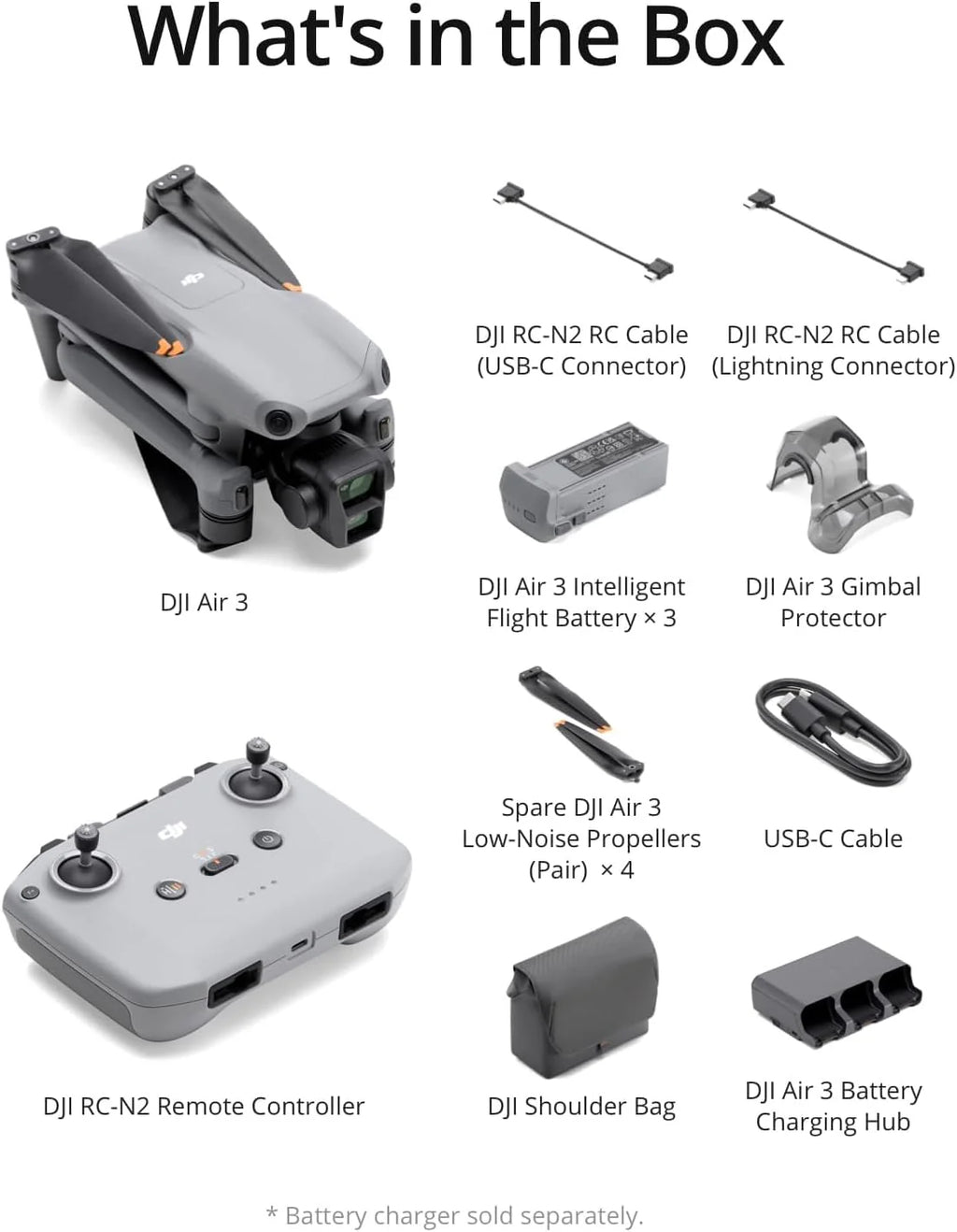DJI Air 3 Fly More Combo ze zdalnym kontrolerem DJI RC-N2, dron z kamerą dla dorosłych 4K HDR, podwójne aparaty główne średniej wielkości tele i szerokokątne, maks. czas lotu 46-Min, O4