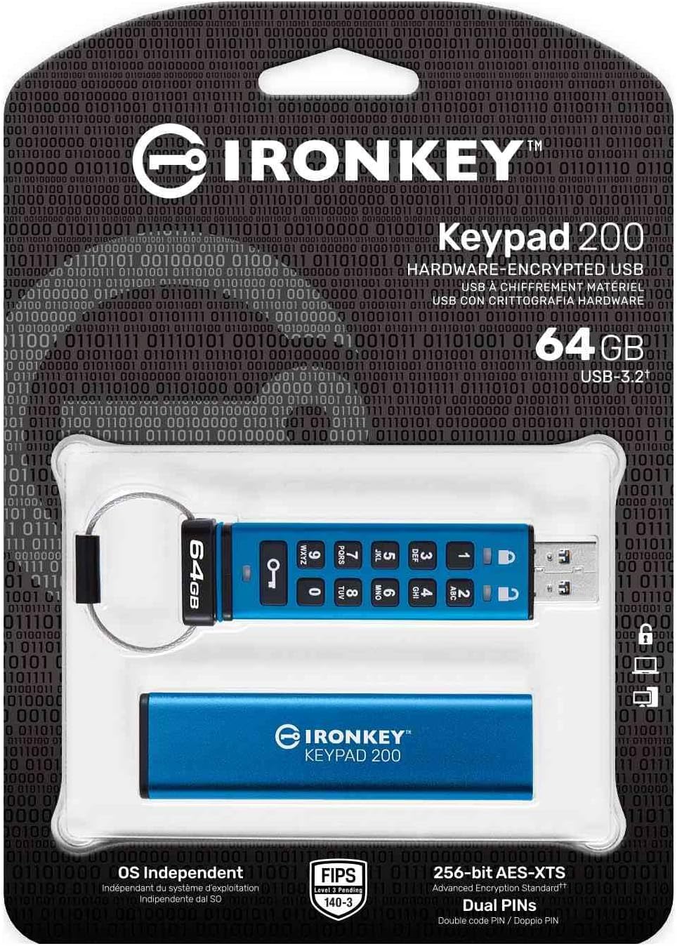 Kingston Klawiatura IronKey 200 typu A szyfrowana sprzętowo pamięć flash USB FIPS 140-3 poziom 3 (w toku) z 256-bitowym szyfrowaniem sprzętowym XTS-AES - IKKP200/512GB