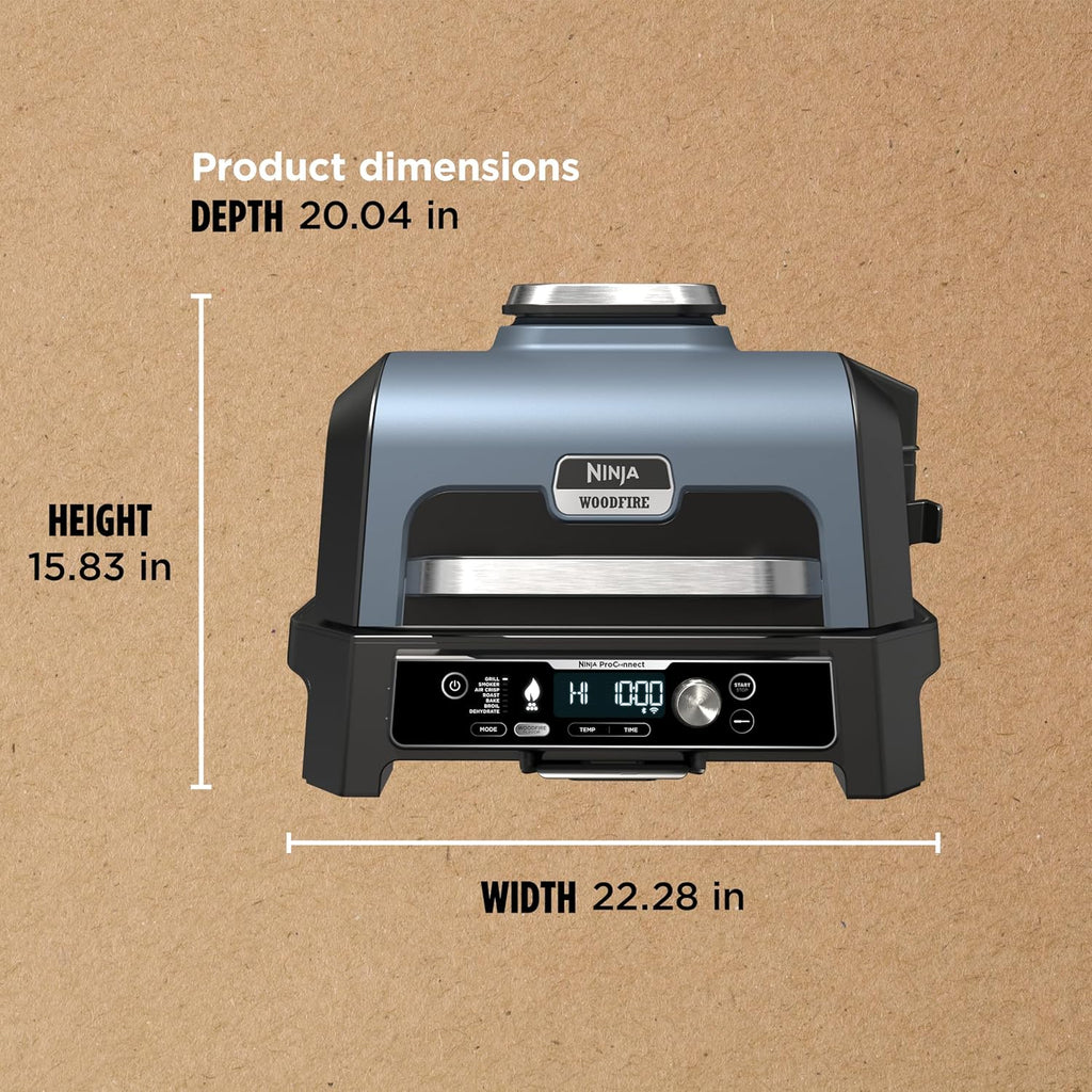 Grill i wędzarnia zewnętrzna Ninja Woodfire Pro XL 2026, termometr, grill Master 4 w 1, wędzarnia BBQ, frytkownica powietrzna na zewnątrz, piekarnik, przenośny, grill elektryczny, ciemnoszary, model OG850