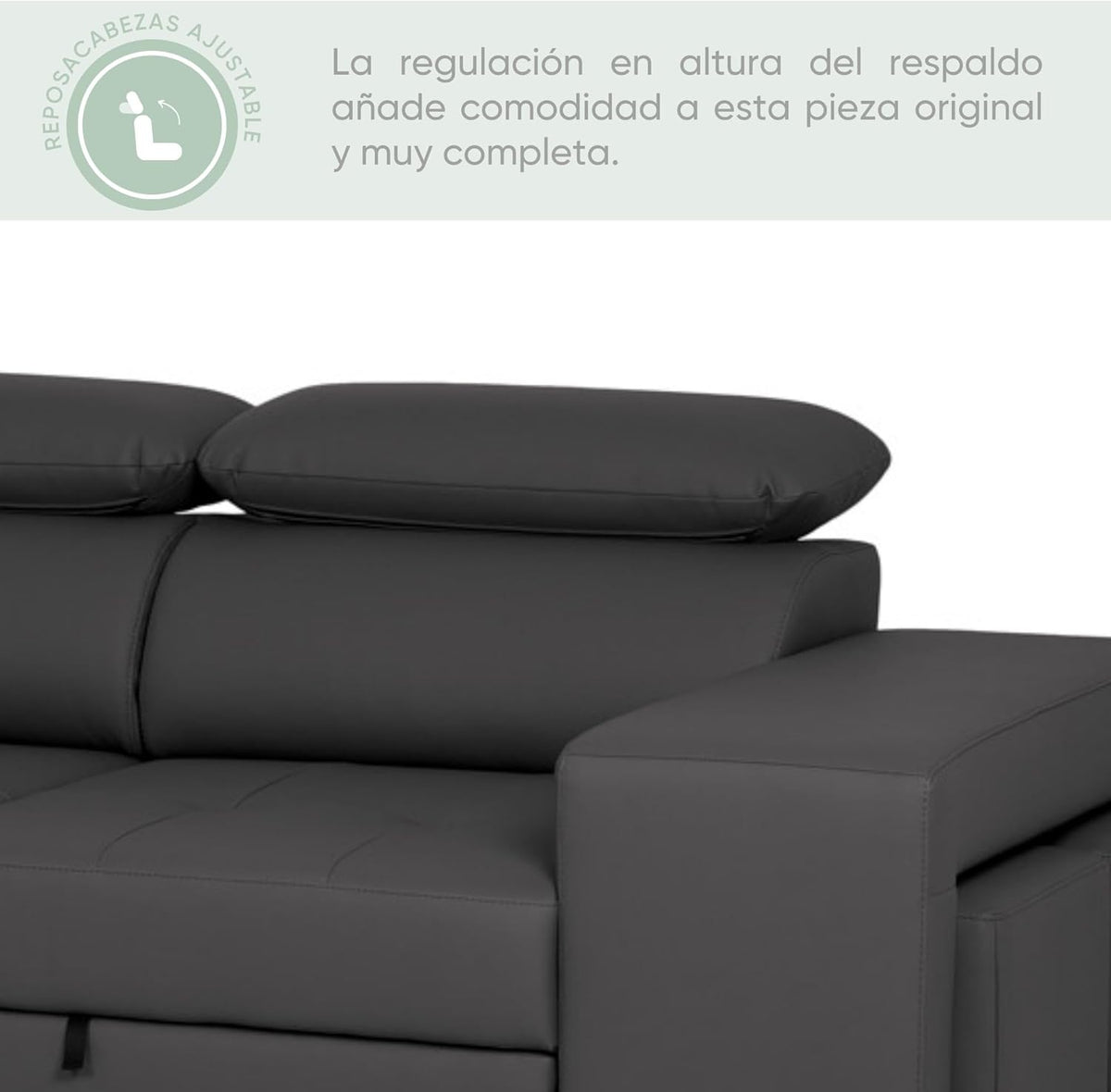 Sofa narożna BUDWING John 4-osobowa z funkcją spania – rozkładana leżanka, regulowany zagłówek i 2 pufy – tapicerowana poliuretanem – styl nowoczesny – 263 x 161 x 96 cm – kolor czarny