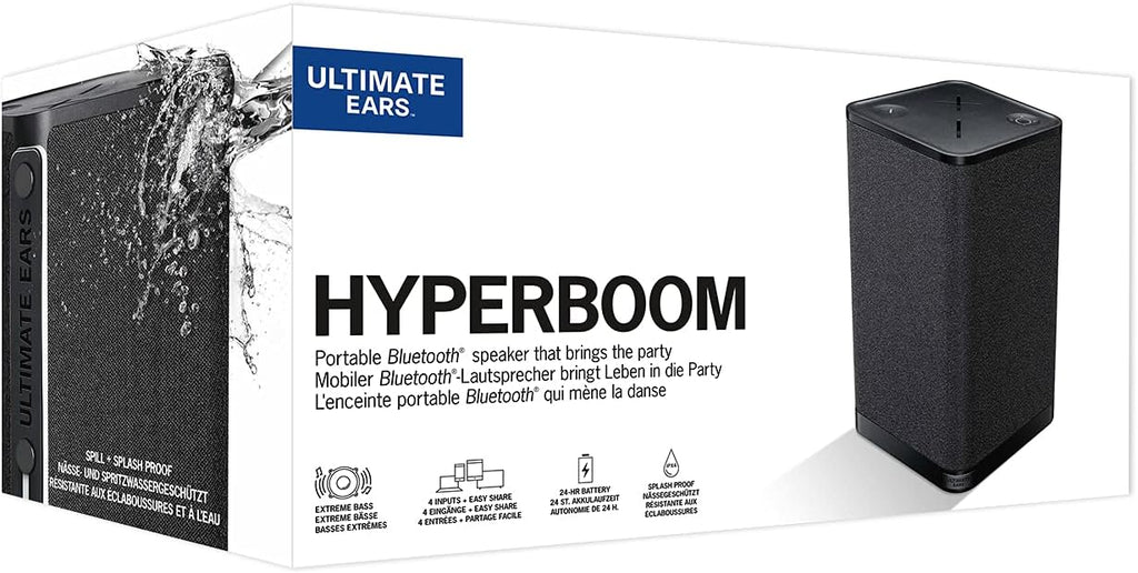 ULTIMATE EARS HYPERBOOM, przenośny bezprzewodowy głośnik Bluetooth, głośny głośnik, głęboki bas, wodoodporny zgodnie z IPX4, zasięg 45 m, czarny