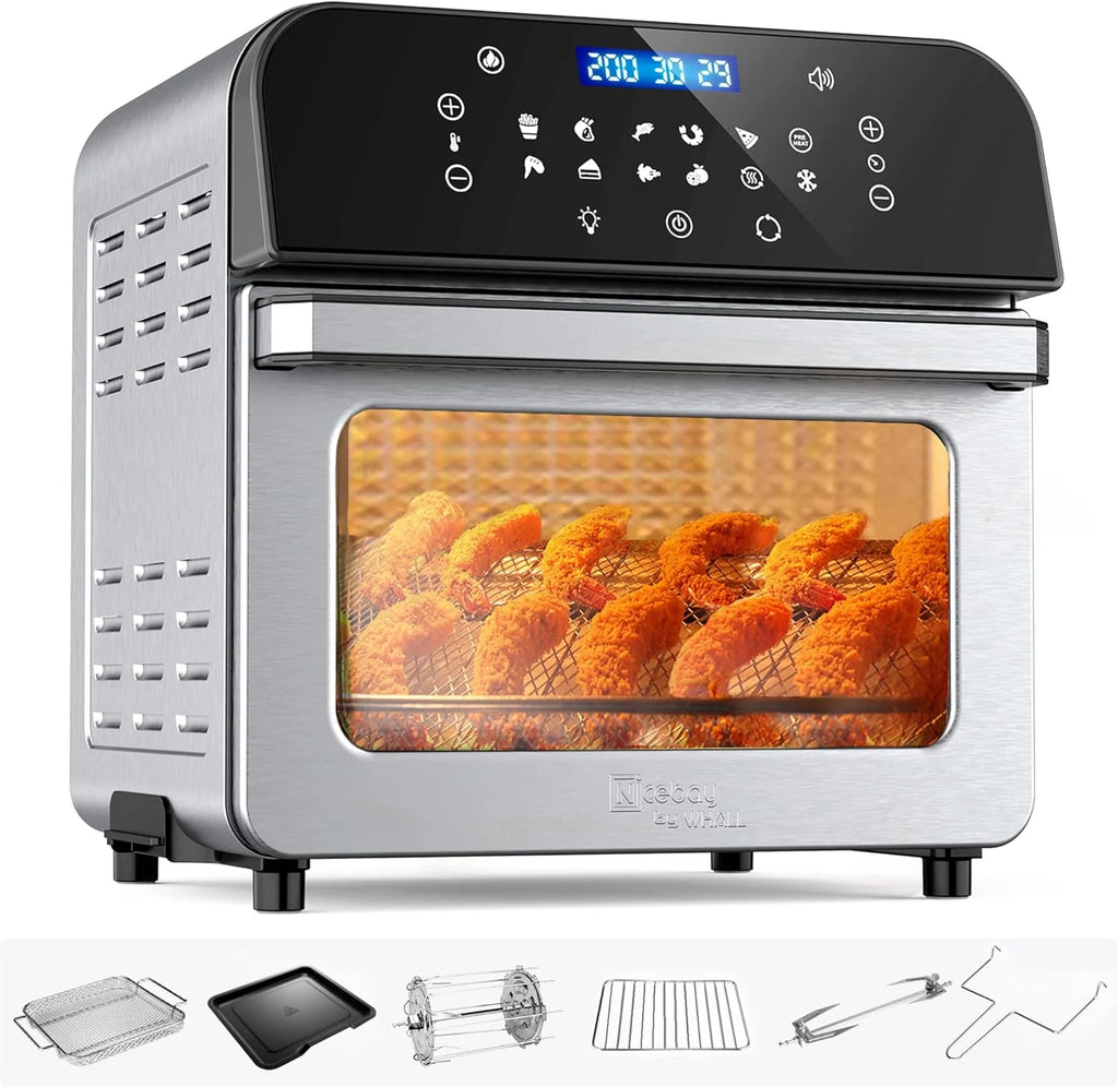 WHALL Frytkownica powietrzna 5,5 QT z cyfrowym ekranem dotykowym LED, funkcje gotowania 12 w 1, frytkownice powietrzne, kosz nadaje się do mycia w zmywarce, stal nierdzewna / BS