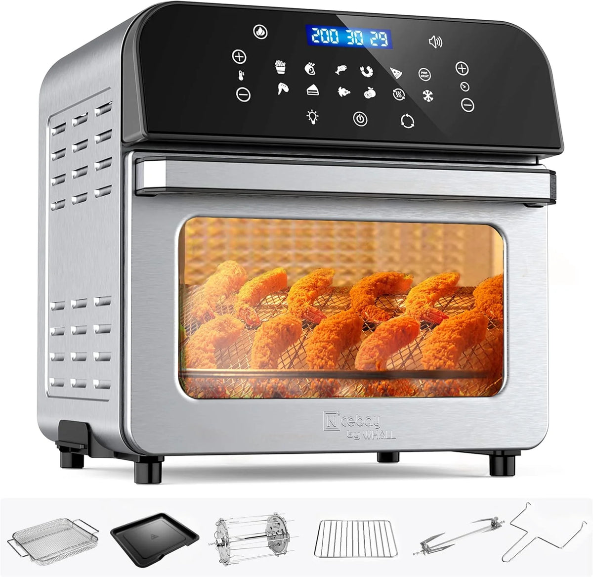 WHALL Frytkownica powietrzna 5,5 QT z cyfrowym ekranem dotykowym LED, funkcje gotowania 12 w 1, frytkownice powietrzne, kosz nadaje się do mycia w zmywarce, stal nierdzewna / BS