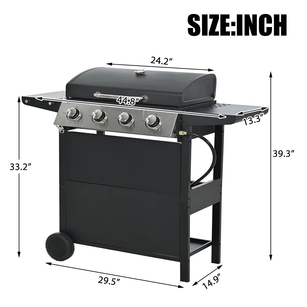 Grill gazowy SEGMART 2026 ze stali nierdzewnej z 4 palnikami – 34 200 BTU, do ogrodu/na taras z dwiema składanymi półkami i termometrem, idealny na kemping i do gotowania na świeżym powietrzu