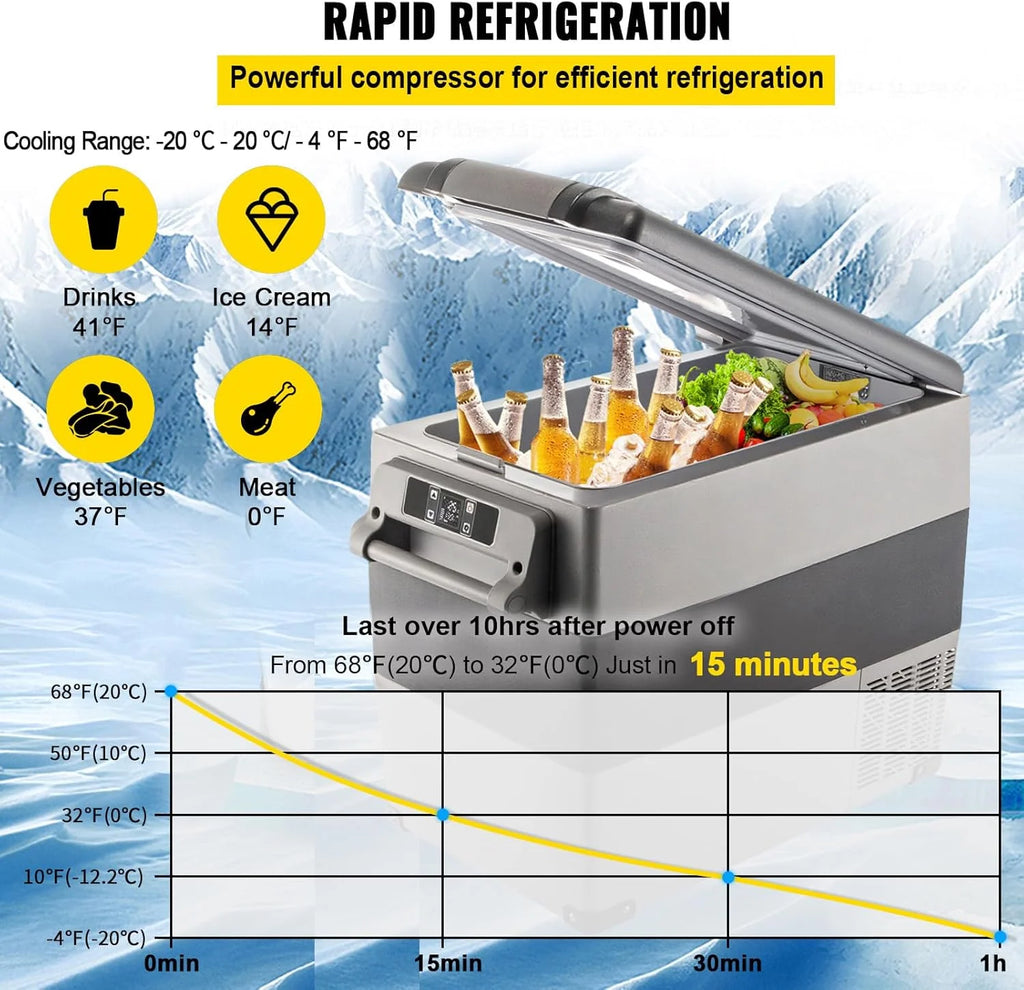 VEVOR Przenośna lodówka elektryczna 80 W, 12/24 V, wydajne chłodzenie -20℃ - 20℃ z niskim poziomem hałasu 45 dB, do samochodów i kamperów (55 l)