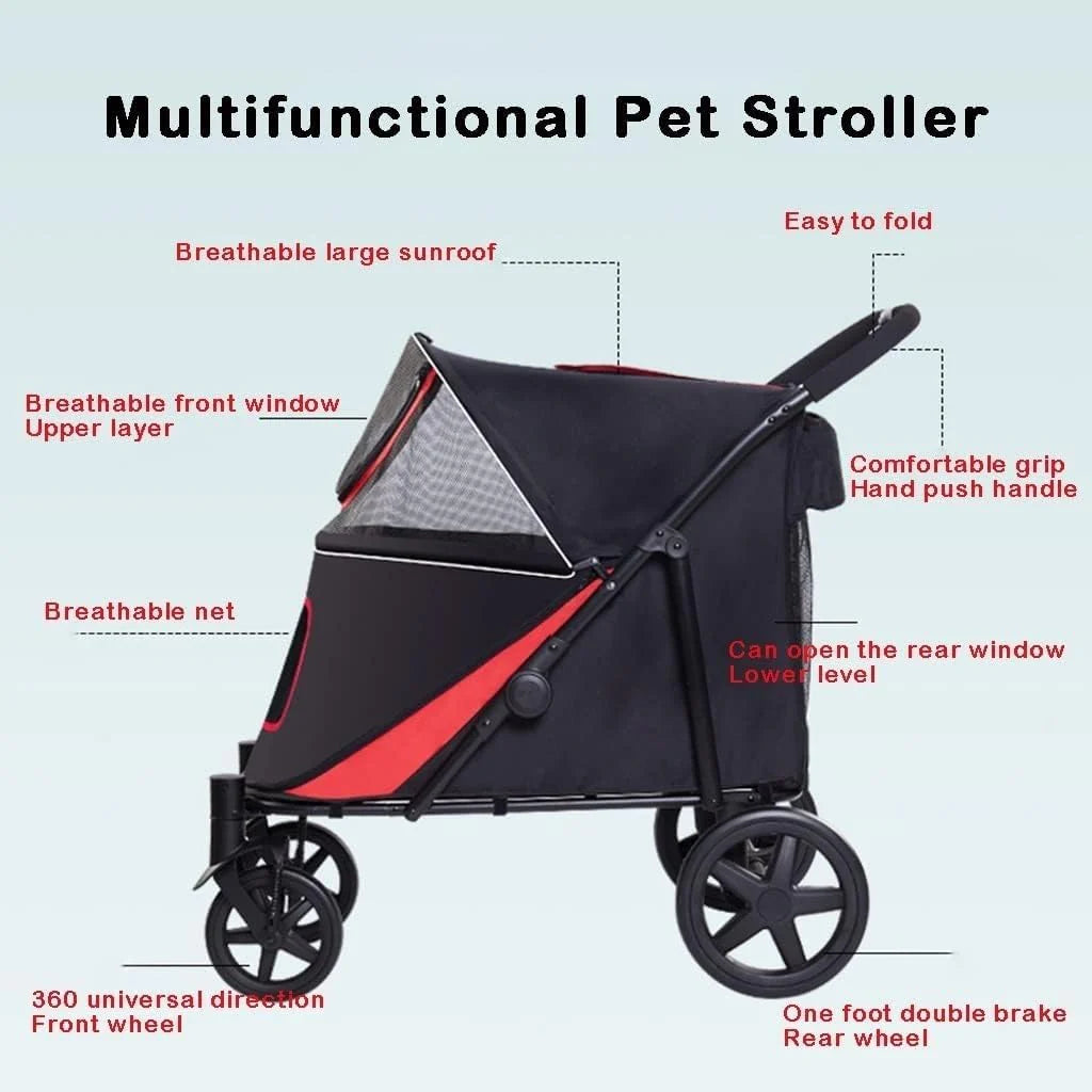 Składane Nosidełko Wózek Spacerowy Luksusowe Wózki Spacerowe Dla Dużych Psów Duży Wózek Dla Psa Premium Pet Pushchair 4-kołowy Wózek Dla Kota, Psa I Nie Tylko (Color : A)