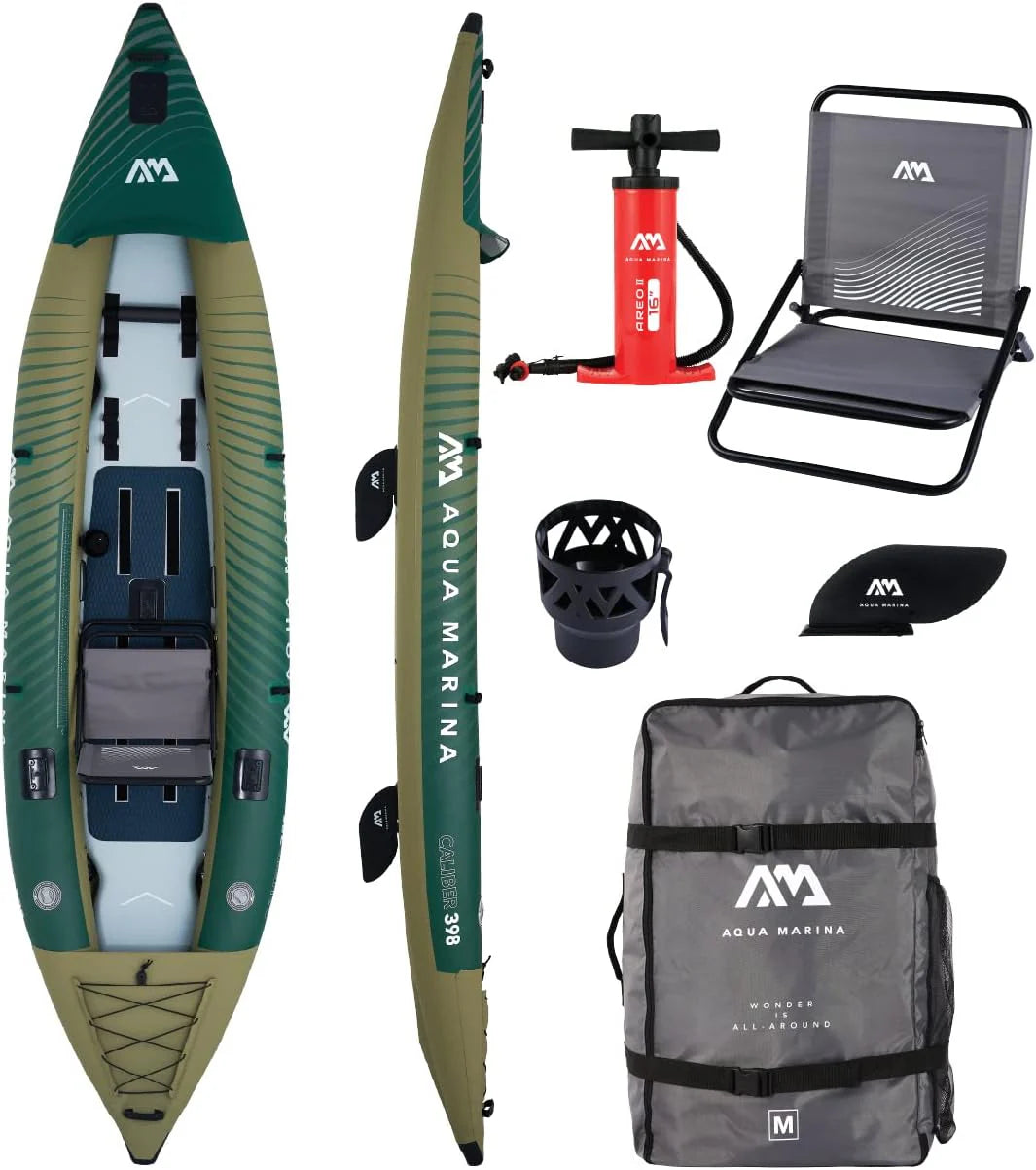 Aqua Marina CALIBER 398 Kajak Fusion, wędkarski, dla 1/2 osób, 398 cm, zielony