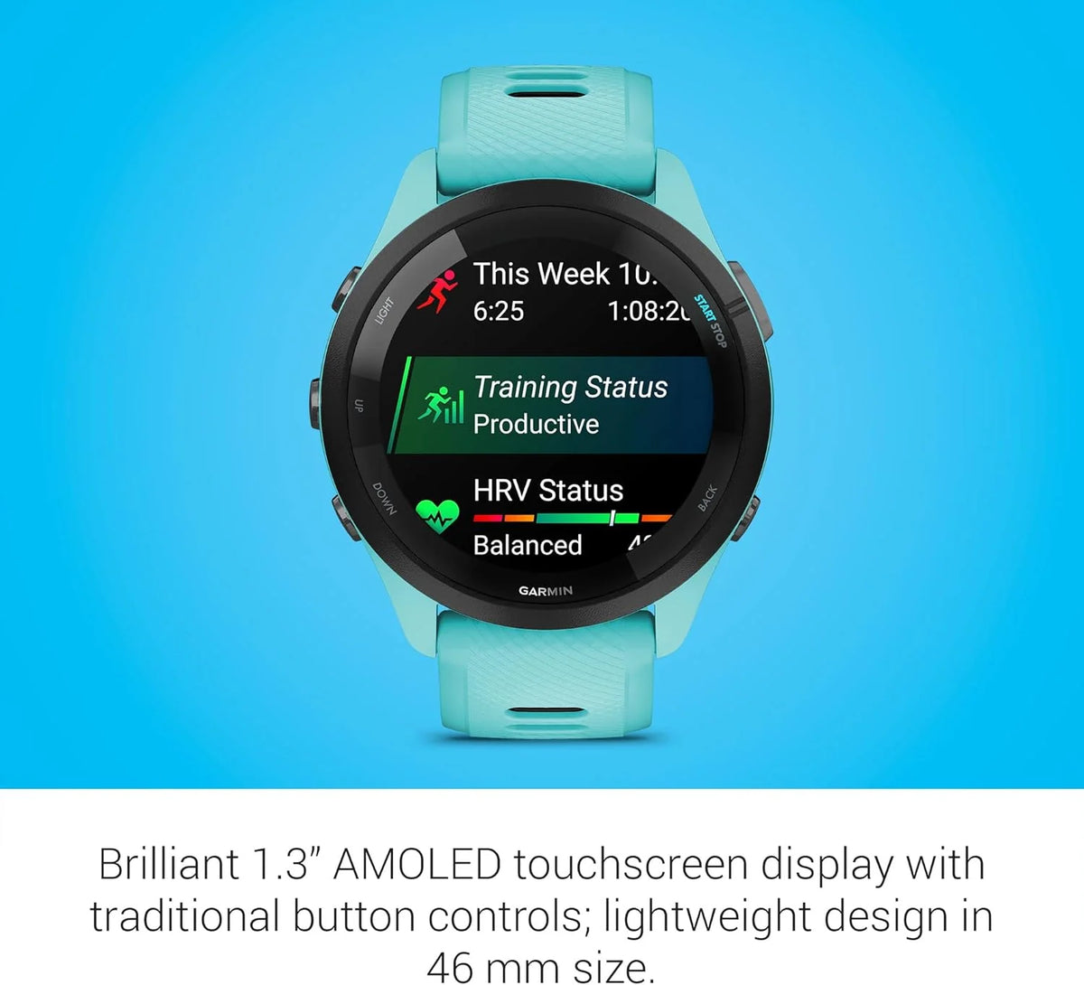 Garmin Forerunner 265 Smartwatch Do Biegania GPS 46mm, AMOLED, HRV Status, Do 13 Dni na Baterii, Czarny
