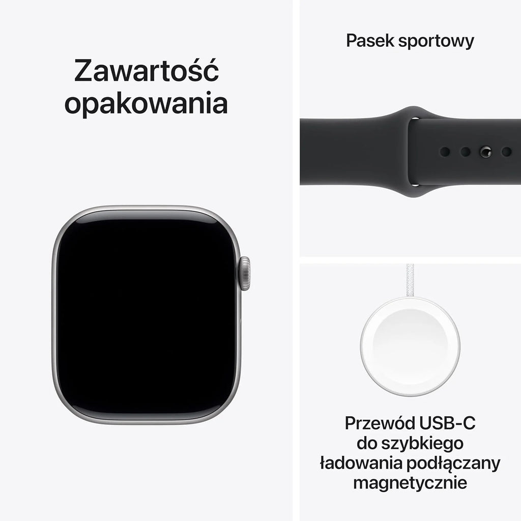 Apple Watch Series 11 GPS 42 mm Smartwatch, koperta z aluminium kolor Niedościgniona czerń, Pasek sportowy kolor czarny - S/M. Wynik snu, monitor fitness, monitorowanie stanu zdrowia