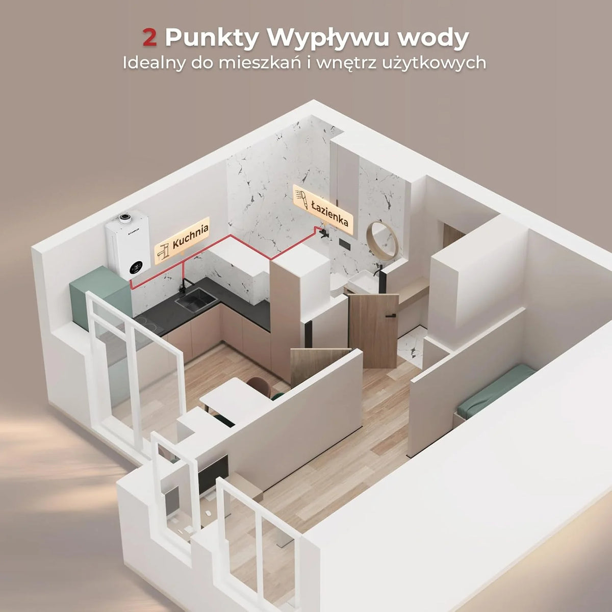 CAMPLUX Climitech 4 Gazowy Podgrzewacz Wody 12-litrowy, LPG, 28-50 mbar, do Łazienka/Kuchni/Balkonu, GX318LP